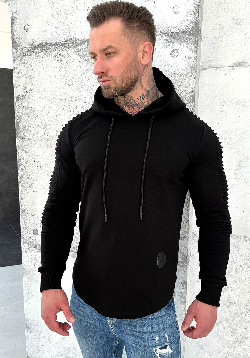 Men’s black hoodie Relief 3 by KRUTYAKOV
