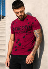 Men’s burgundy ANARCHY designer T-shirt by KRUTYAKOV with black velvet print and cut-out details