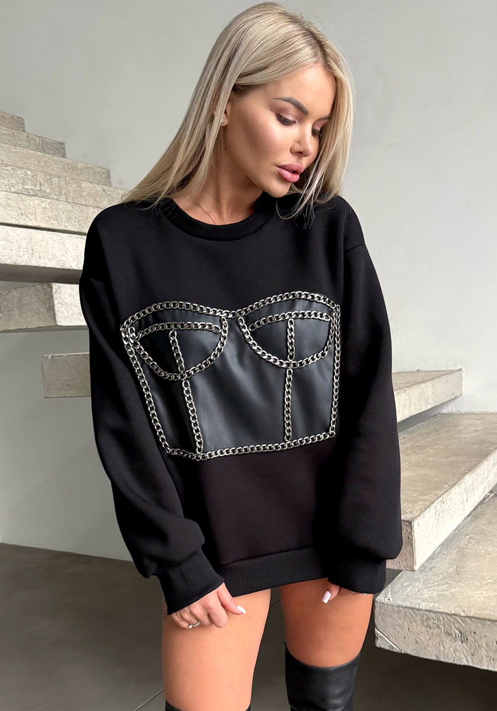 Women’s Sweatshirt — Corset Leather Black