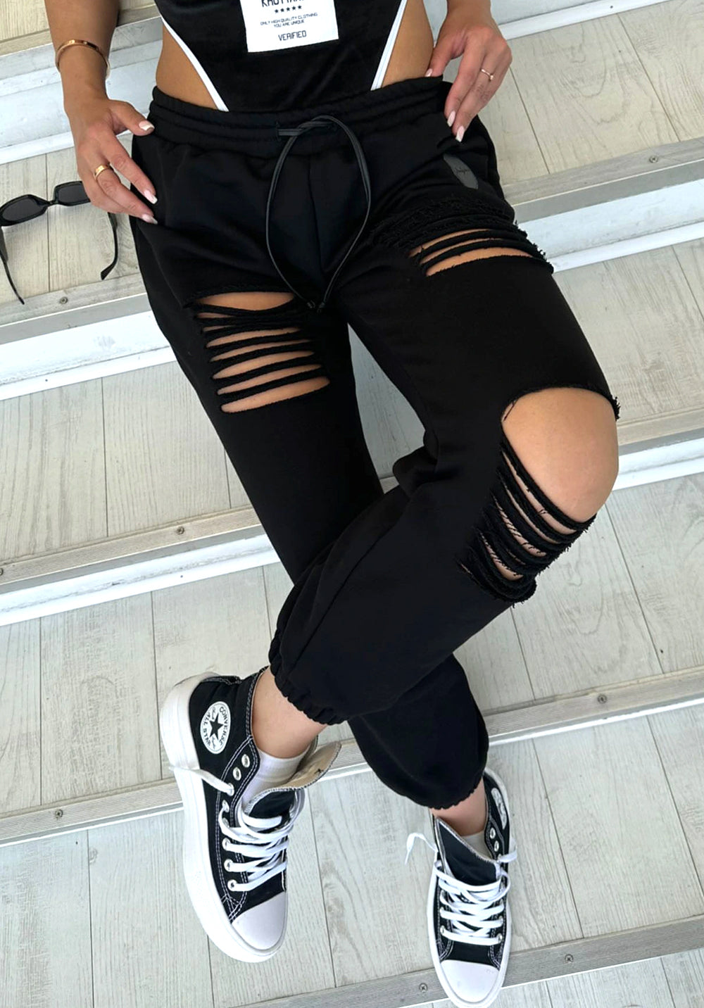 RAGGED Black Distressed Jogger Pants