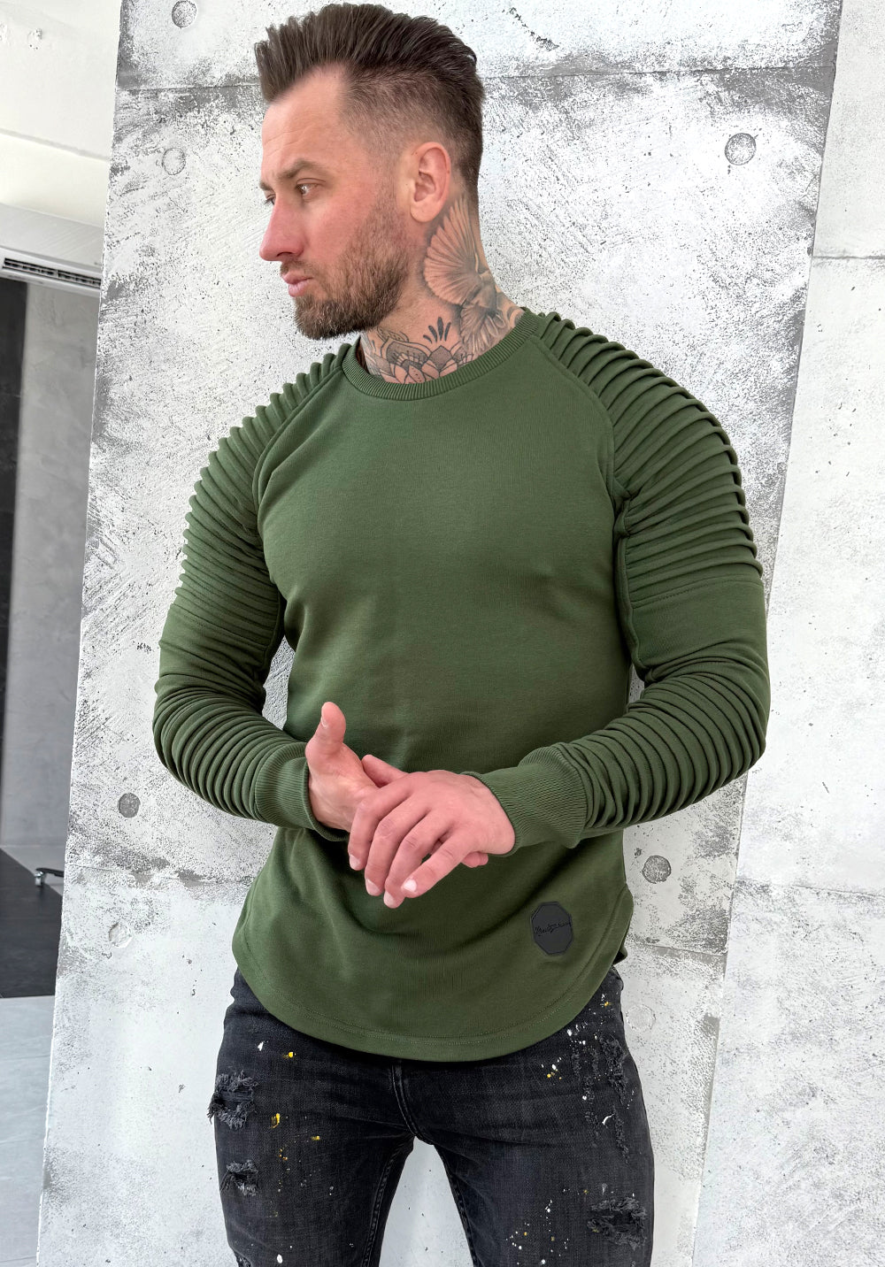 Men’s khaki premium sweatshirt Relief 2 by KRUTYAKOV