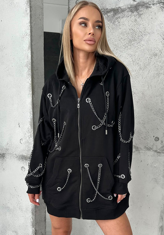 Women’s Hoodie — Black Metal Chain Design