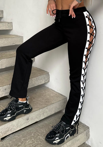 Women’s Lace-Up Pants Marca Black & White