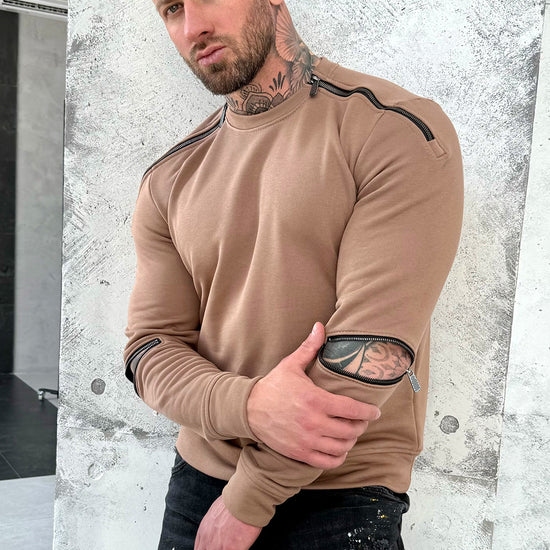 Men’s beige sweatshirt Four Zippers by KRUTYAKOV