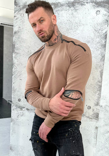 Men’s beige sweatshirt Four Zippers by KRUTYAKOV