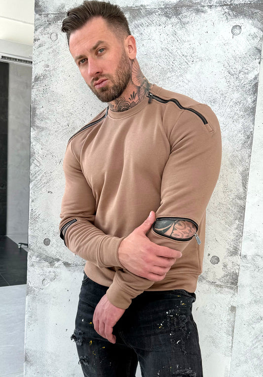 Men’s Sweatshirt Four Zippers — Beige