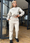 KRUTYAKOV women’s Viola beige cotton knit tracksuit with sweatshirt and straight-leg pants