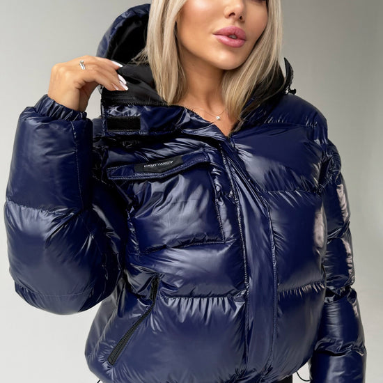 Women’s glossy blue winter puffer jacket Alpha by KRUTYAKOV