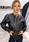 Women’s Faux Leather Bomber Jacket – Metal Rings