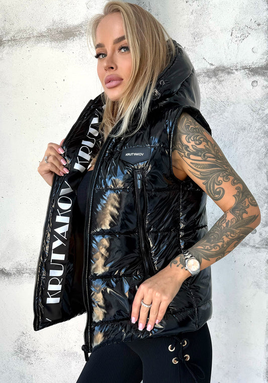 Women’s Shiny Puffer Vest Sandy Black
