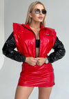 KRUTYAKOV SPACE red and black women’s shiny two-piece set with cropped jacket and skort