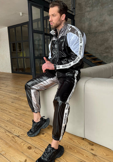 Men’s black and silver shiny tracksuit by KRUTYAKOV