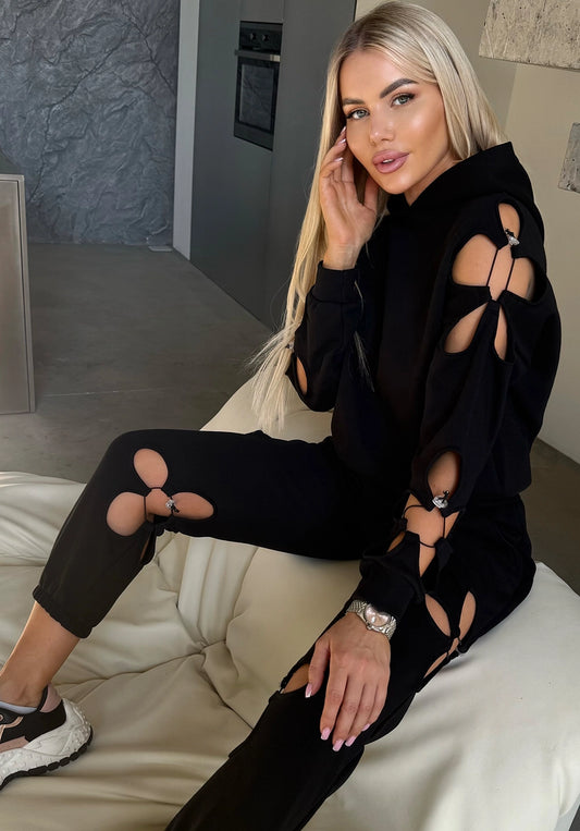 Women’s Flower Cut-Out Tracksuit — Daisy Black