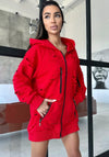 Women’s Designer Distressed Hoodie Destra Zipper — Red
