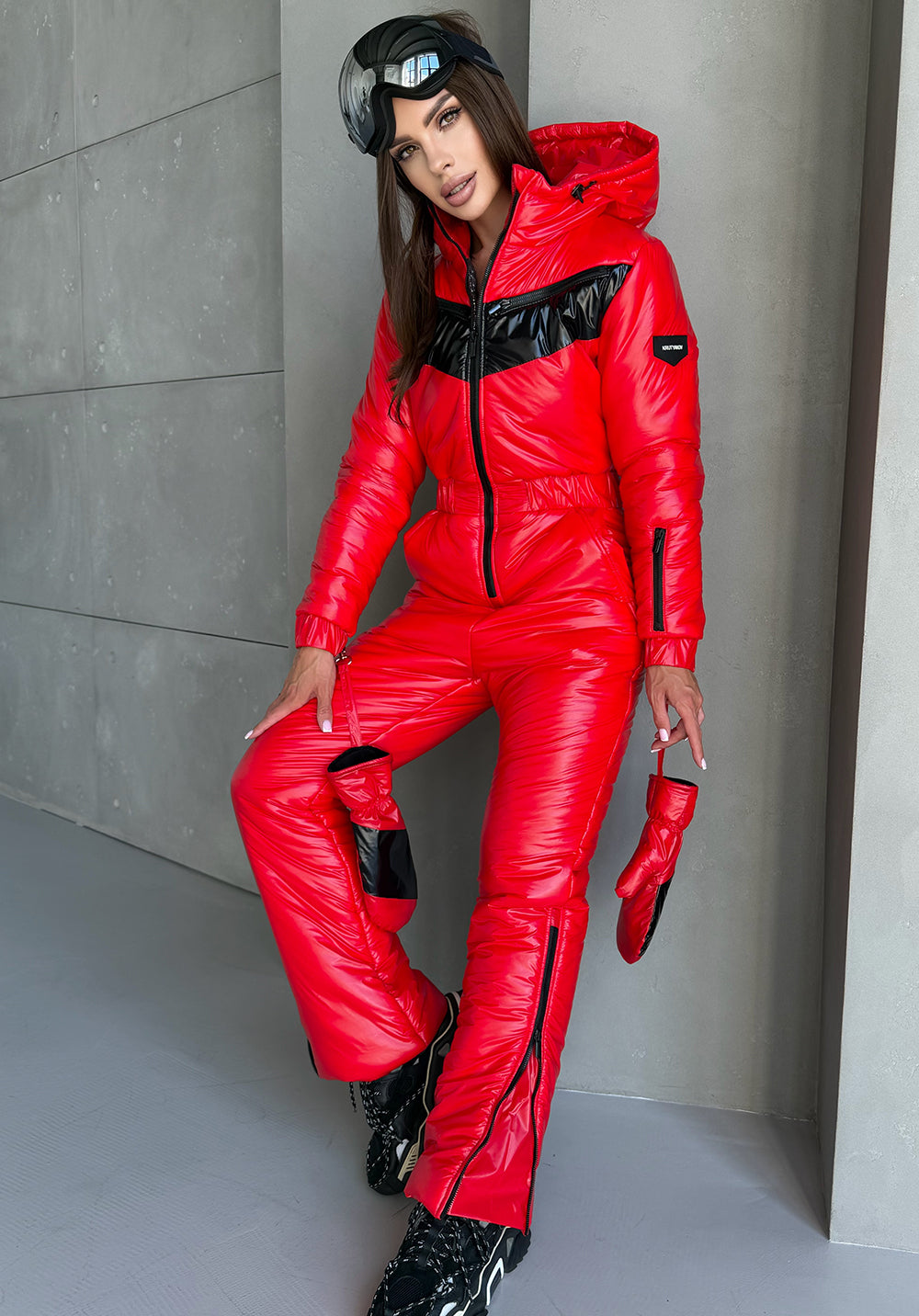 Women’s Winter Ski Jumpsuit SANTA – Glossy Red