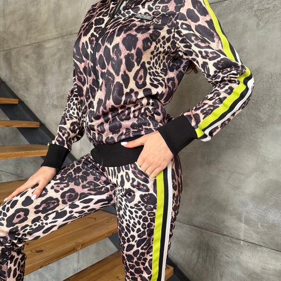 KRUTYAKOV women’s leopard print two piece tracksuit styled as a bold sporty chic streetwear outfit