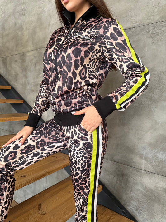 KRUTYAKOV women’s leopard print two piece tracksuit styled as a bold sporty chic streetwear outfit