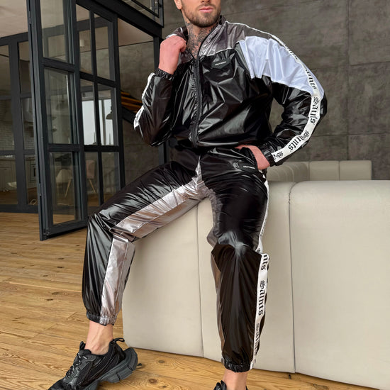 Men’s metallic silver panel tracksuit and matching jogger pants