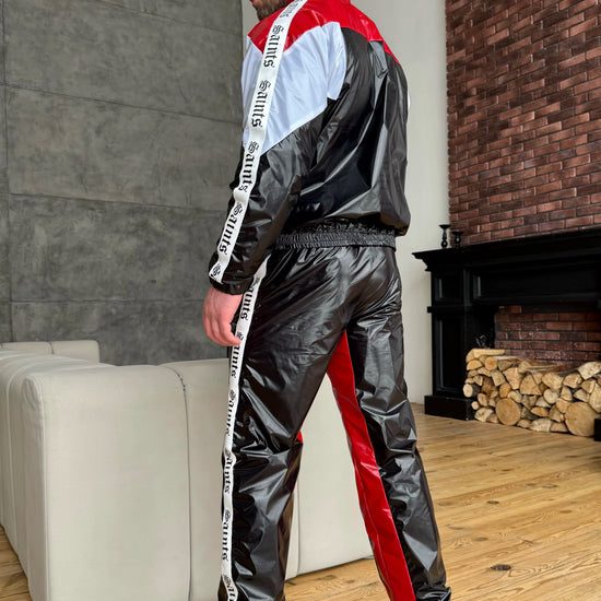 Men’s shiny tracksuit jacket and matching jogger pants