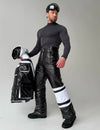 Men’s insulated snowboarding suit with black ski jacket and pants
