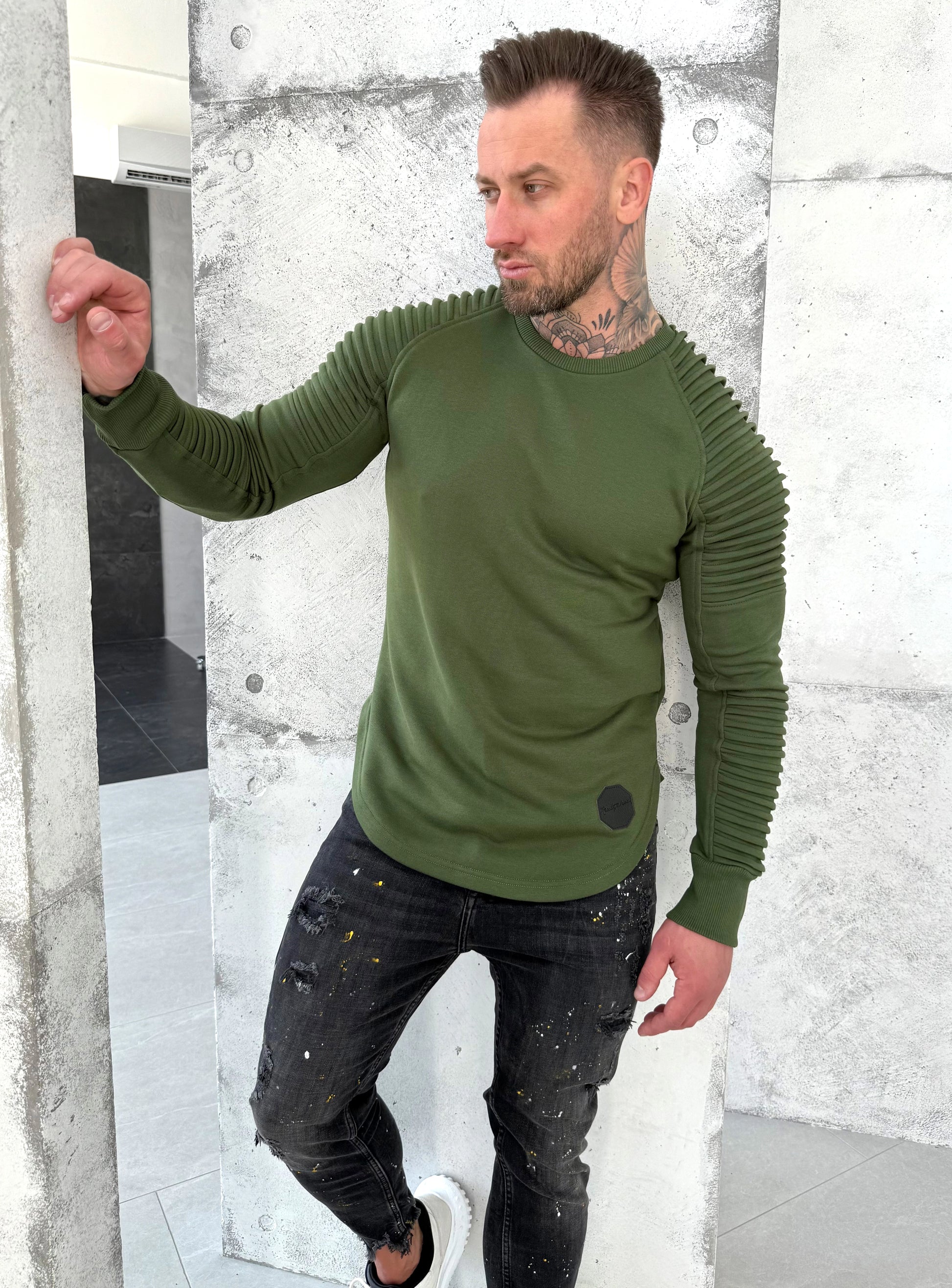 KRUTYAKOV men’s designer khaki sweatshirt with relief details