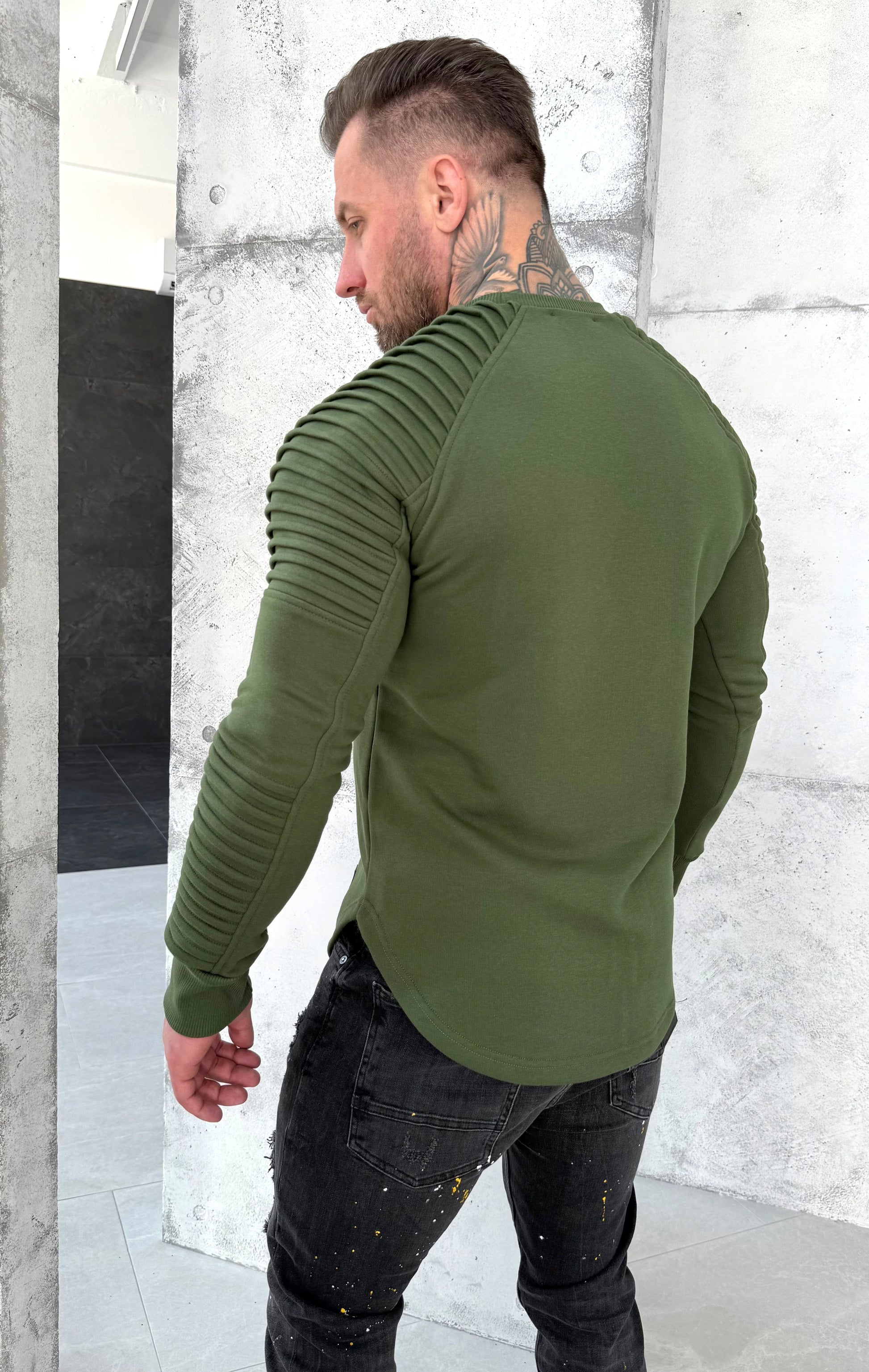 Men’s textured khaki streetwear sweatshirt by KRUTYAKOV