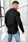 Men’s minimalist black streetwear sweatshirt with cut details for city outfits