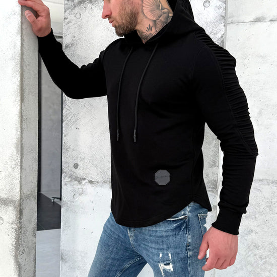 KRUTYAKOV men’s black streetwear hoodie with textured sleeves