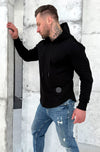 KRUTYAKOV men’s black streetwear hoodie with textured sleeves