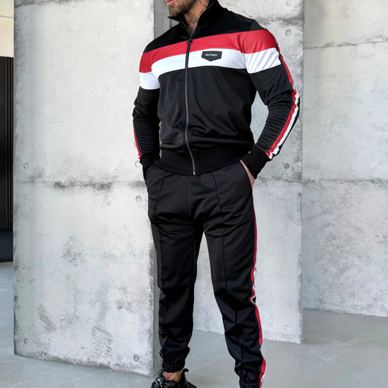 Men’s black zip jacket and jogger pants tracksuit