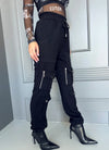 KRUTYAKOV handmade black joggers with adjustable hems, cargo pockets, and relaxed city style