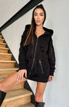 Women’s Designer Distressed Hoodie Destra Zipper — Black