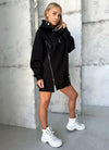 Women’s Oversized Hoodie Tunic Zipper — Black Sirena