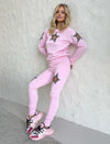 Women’s pink lounge tracksuit with handmade glass bead stars and premium casual fit