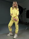 KRUTYAKOV Daisy Yellow lounge set for women featuring soft cotton blend fabric and statement flower cut-outs