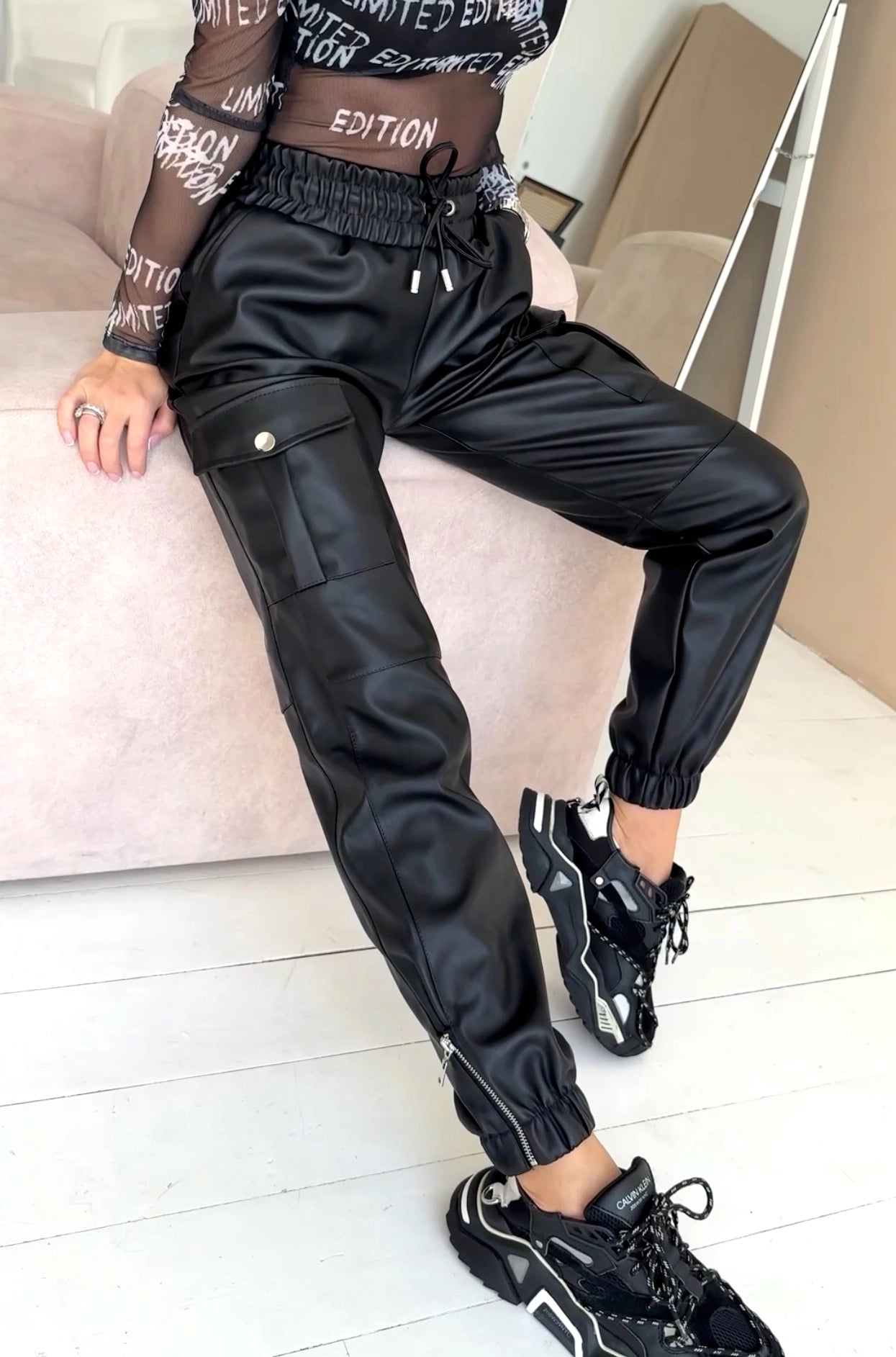 Women’s Nicole Joggers Faux Leather Zip — Black