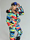 Women’s insulated snow jumpsuit for ski resorts, alpine holidays, winter travel, and cold-weather styling