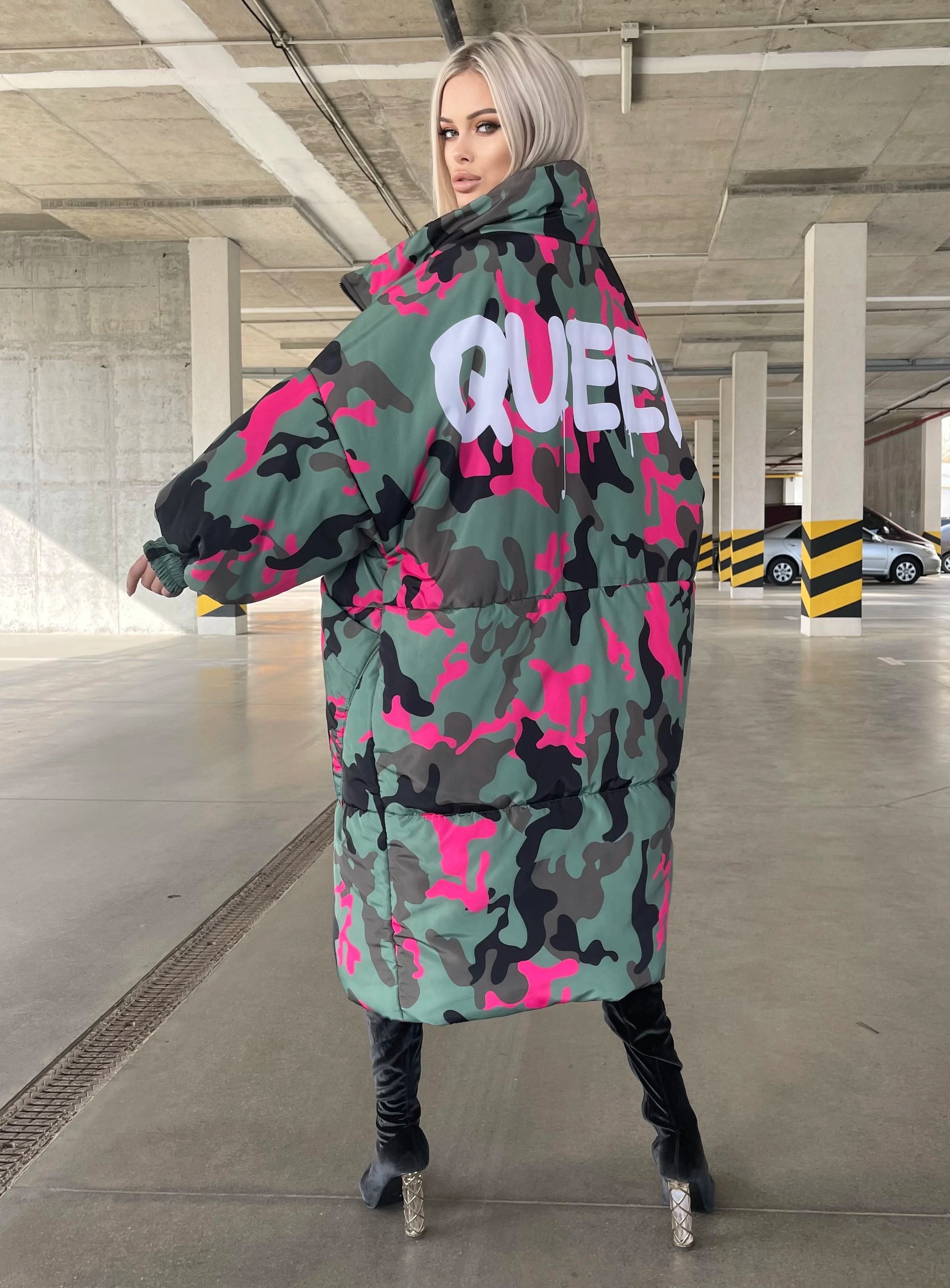 Women’s Bright Camouflage Oversized Puffer Jacket – QUEEN VALE