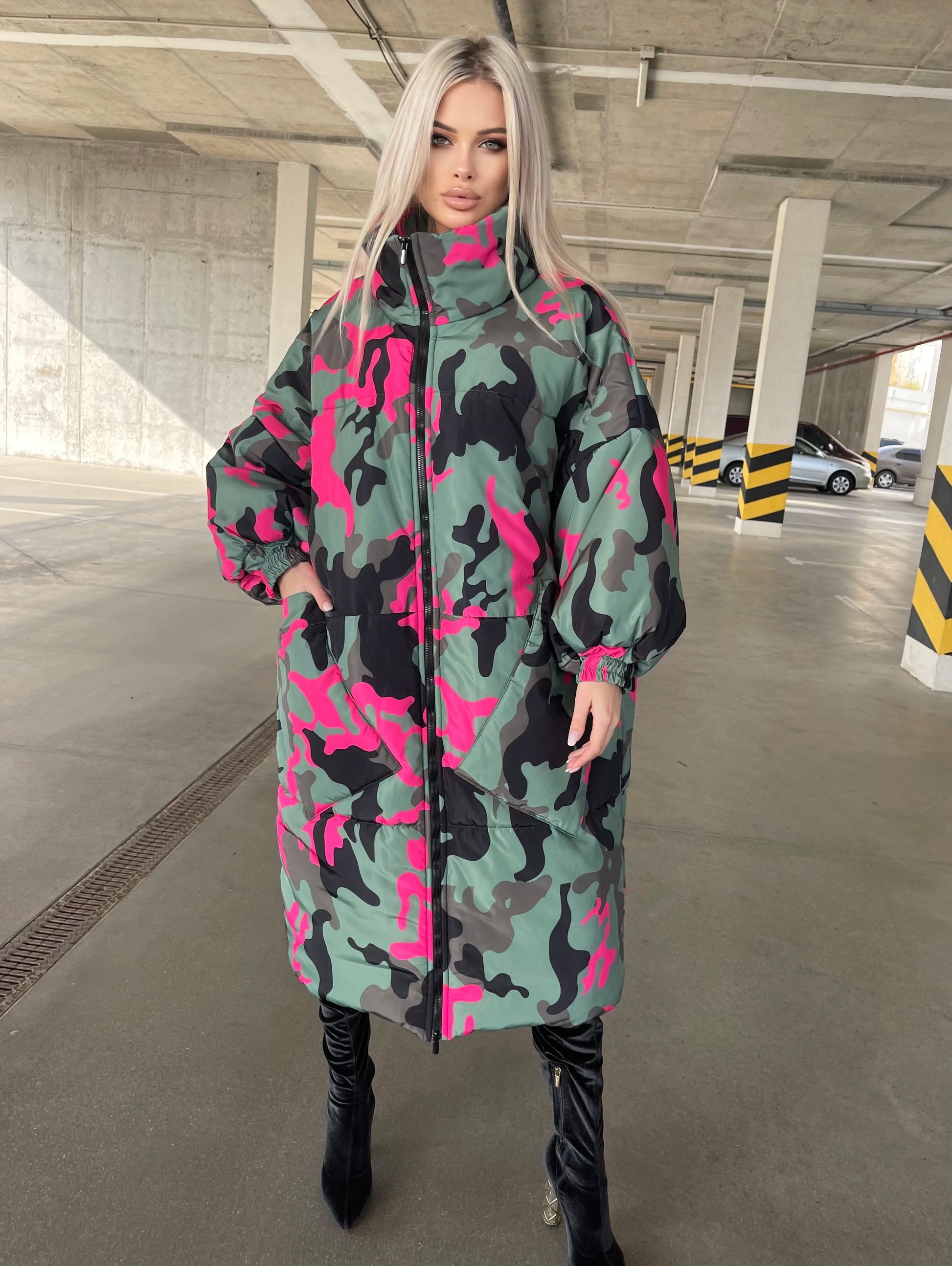 Women’s Bright Camouflage Oversized Puffer Jacket – QUEEN VALE