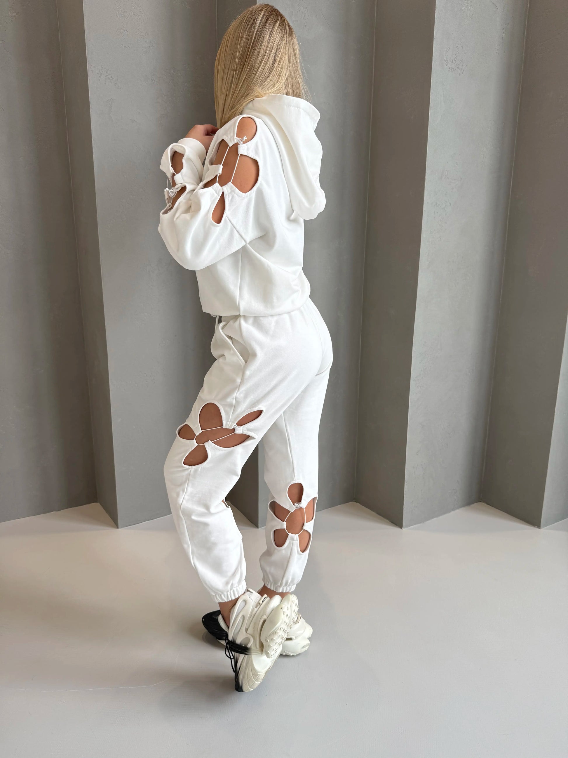 Women’s Flower Cut-Out Tracksuit — Daisy White
