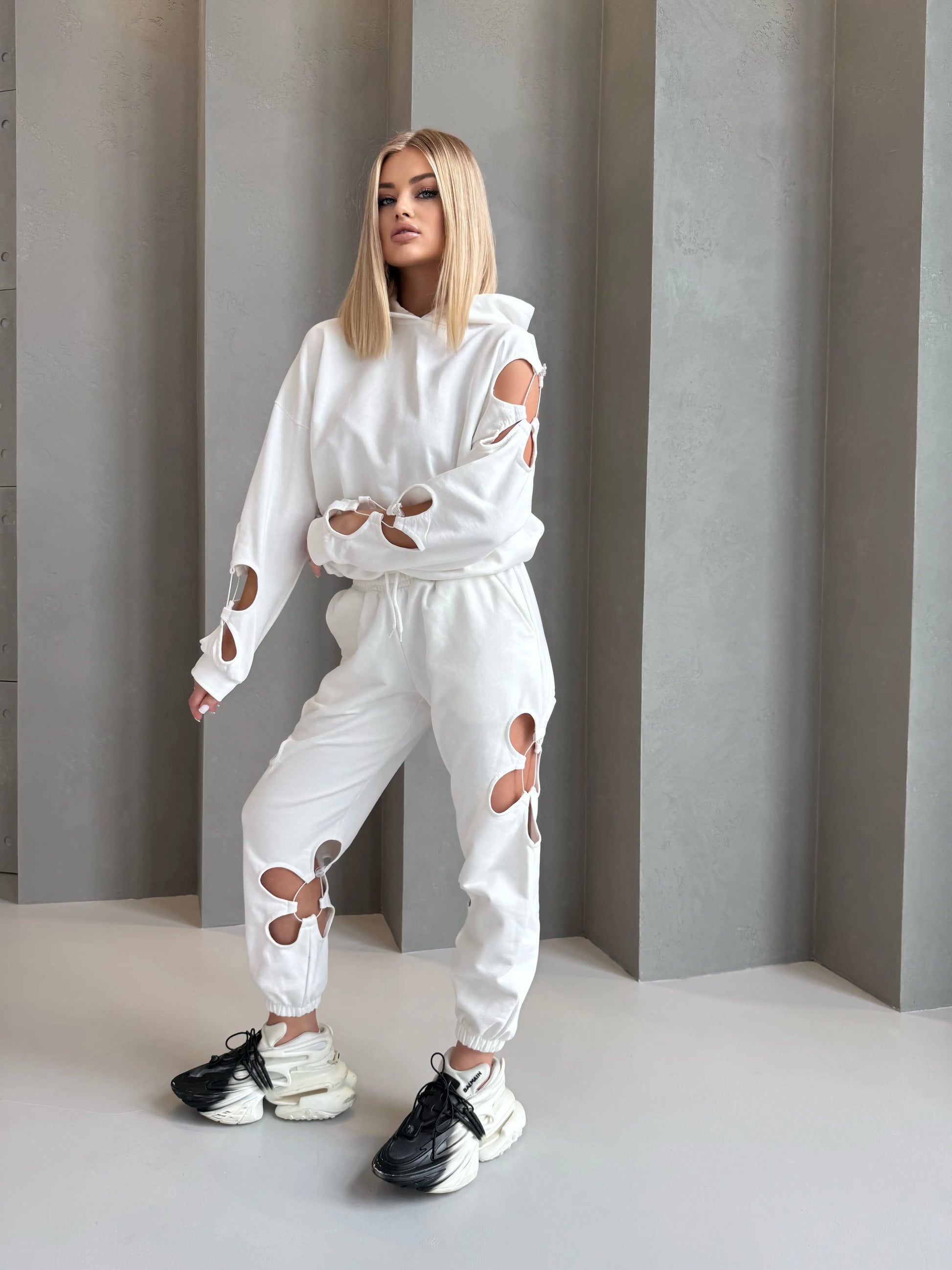 Women’s Flower Cut-Out Tracksuit — Daisy White