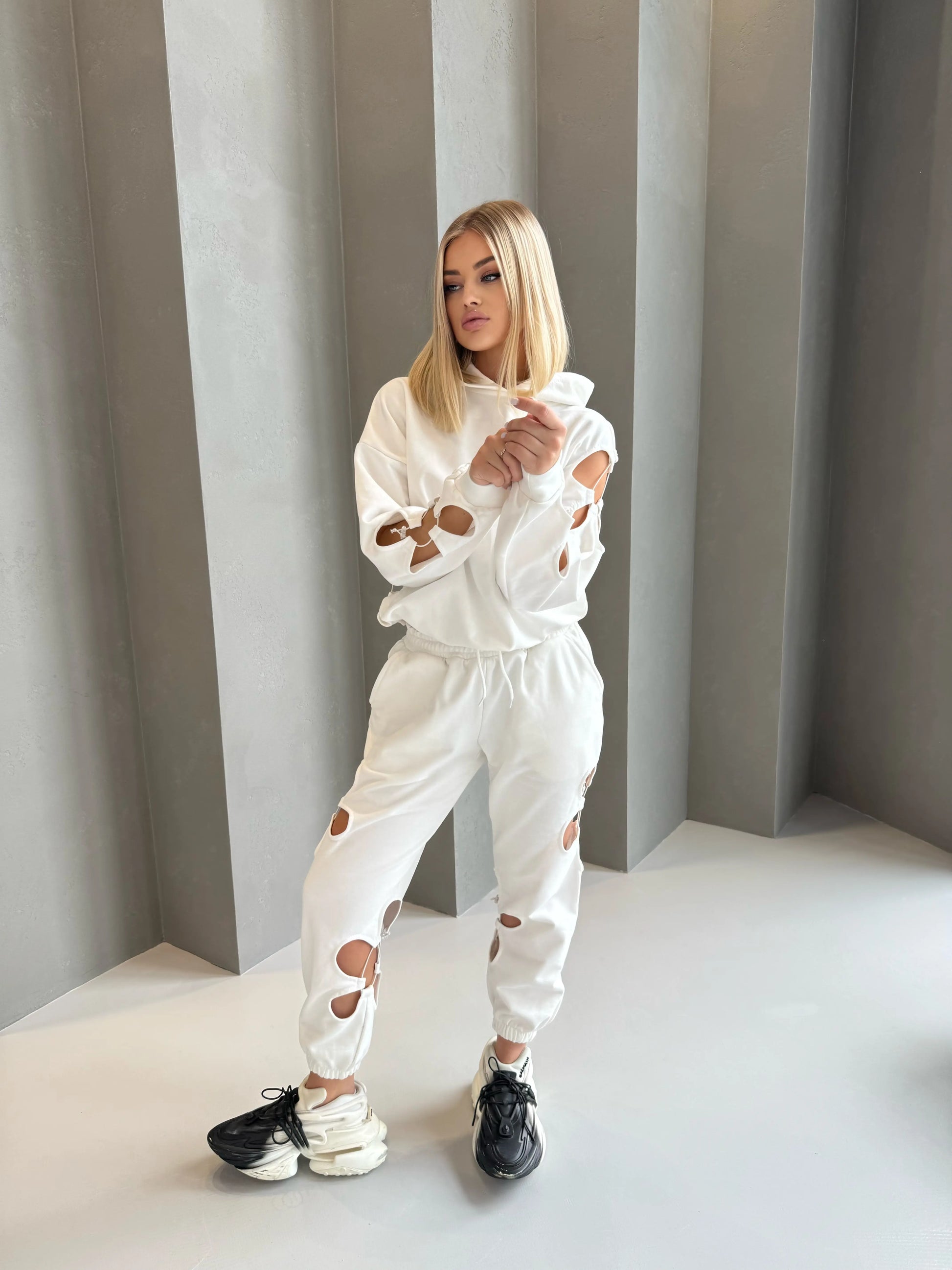 Women’s Flower Cut-Out Tracksuit — Daisy White
