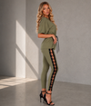 SYV Women's Khaki Designer Cotton Two Piece Set