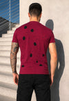 Men’s burgundy streetwear T-shirt with layered cut-out details and short sleeves