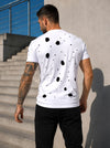 Men’s white graphic tee with bold ANARCHY print, short sleeves, and urban streetwear styling