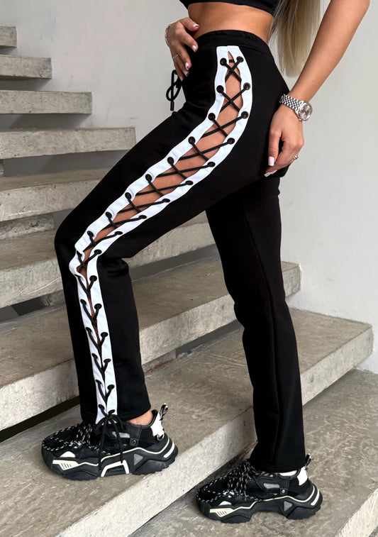 Women’s Lace-Up Pants Marca Black & White