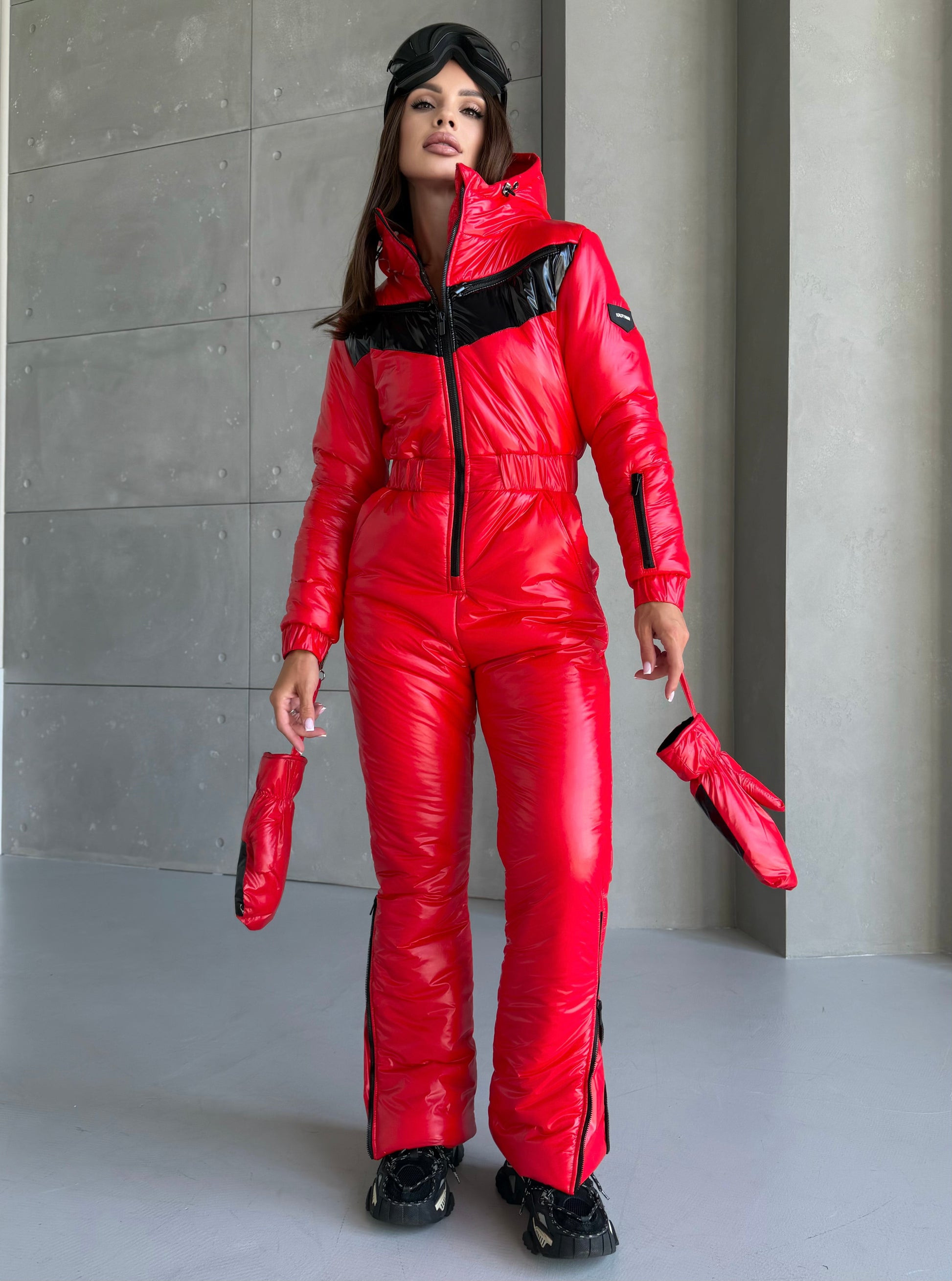 Women’s Winter Ski Jumpsuit SANTA – Glossy Red