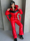 Women’s Winter Ski Jumpsuit SANTA – Glossy Red