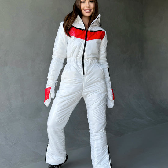 Women’s SANTA white ski suit with feminine fitted silhouette