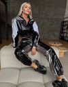 Women’s glossy PVC-effect tracksuit with fitted jacket and joggers